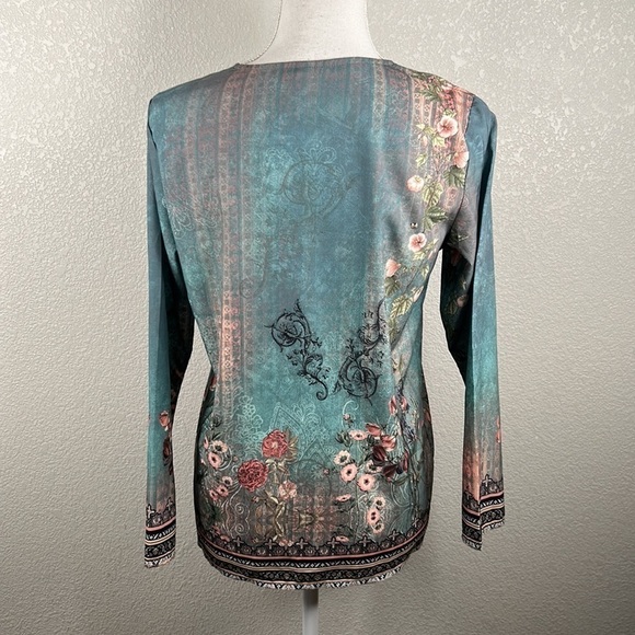 Floral Boho V-Neck Long Sleeve Top Size Small - Picture 4 of 6